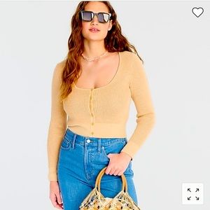 Scoopneck stretch cardigan top in heather almond sand, size medium